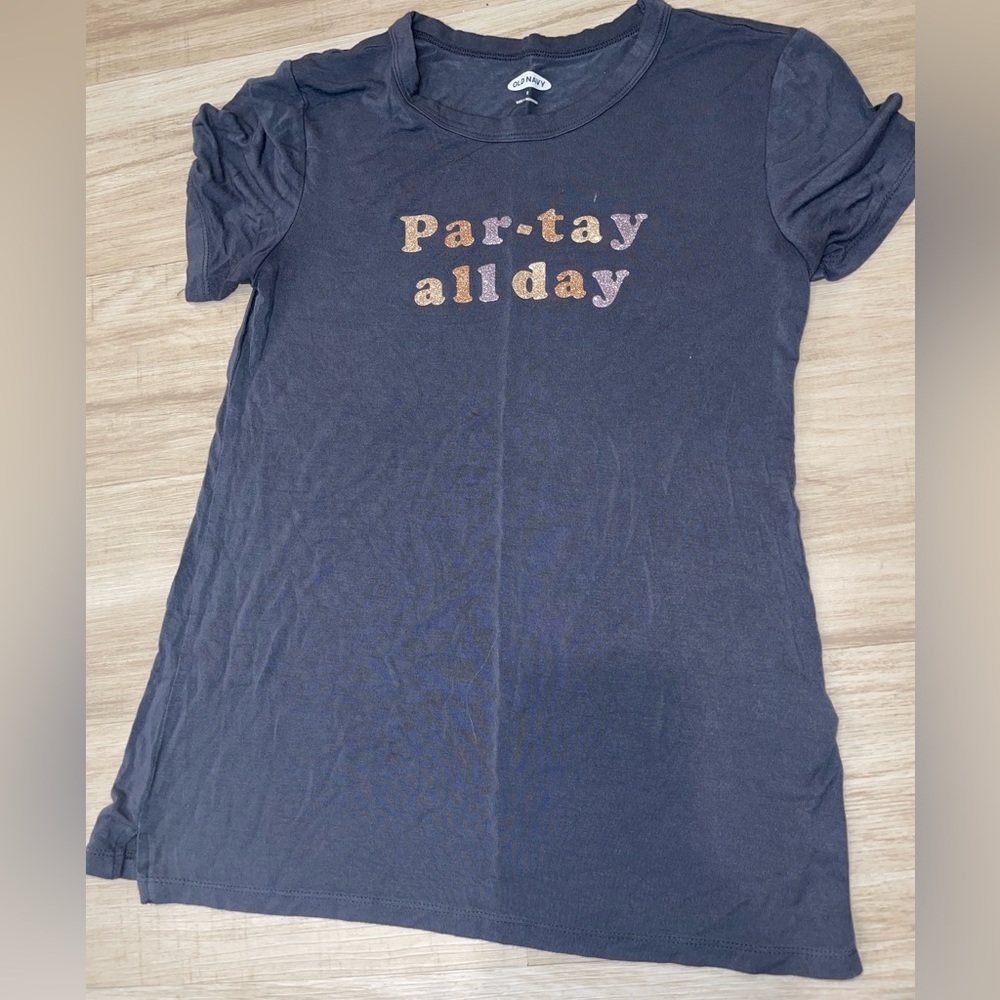 Grey “par-Tay all day” glitter shirt